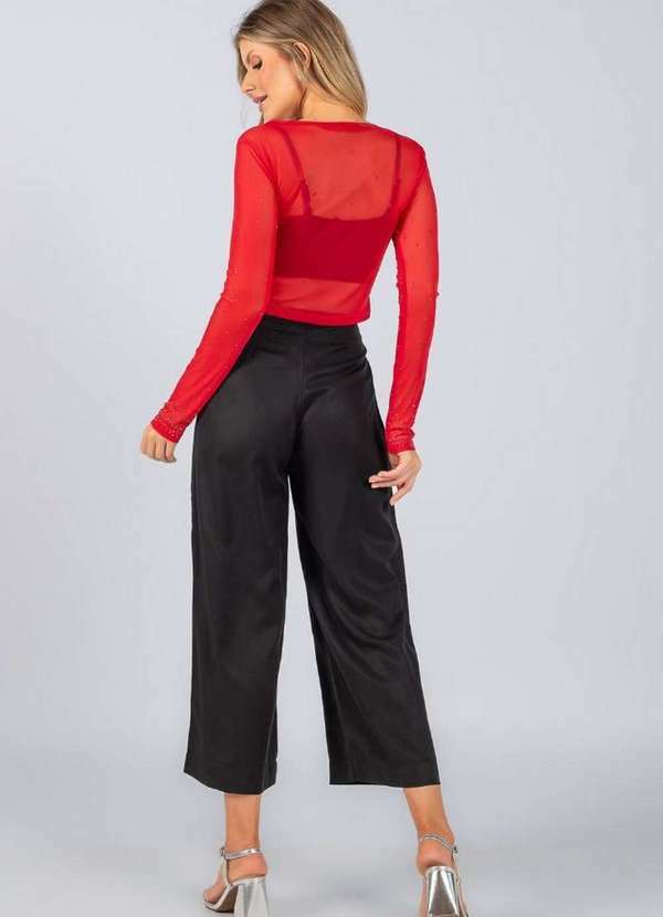 Lamis - Blusa Manga Longa Tule Pedraria Vinho