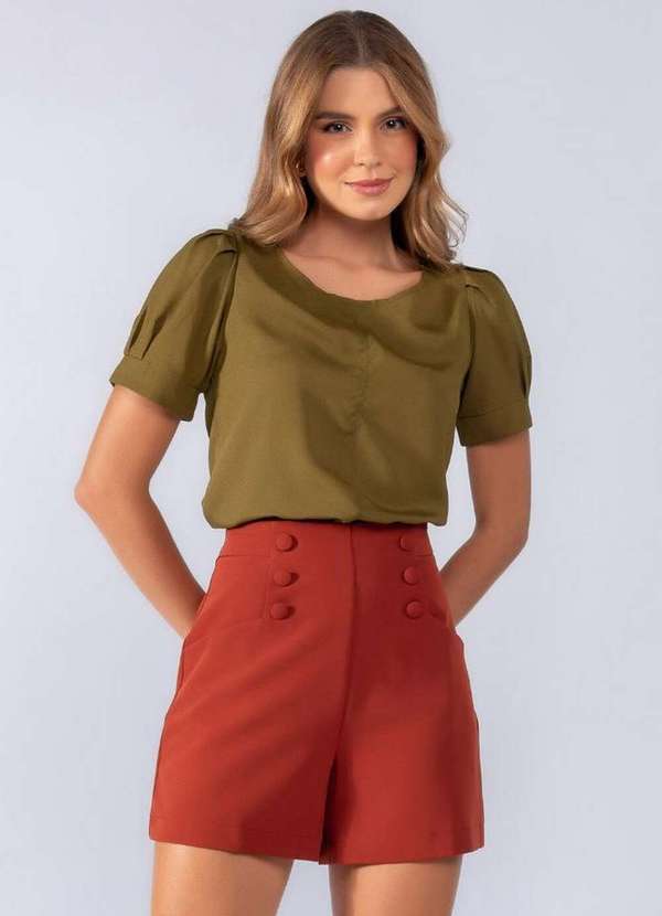 Lamis - Blusa Mangas Princesa em Viscose Verde Musgo