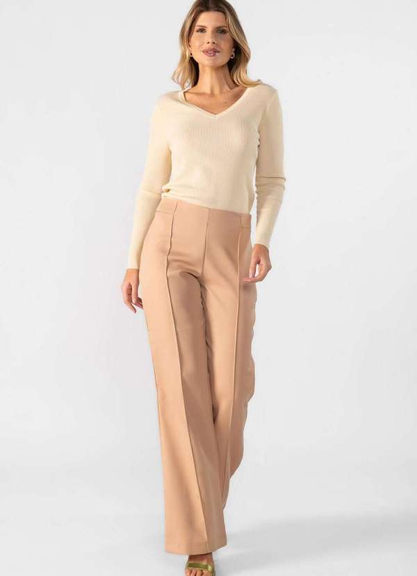 Lamis - Blusa Modal Decote V Manga Longa Creme 2