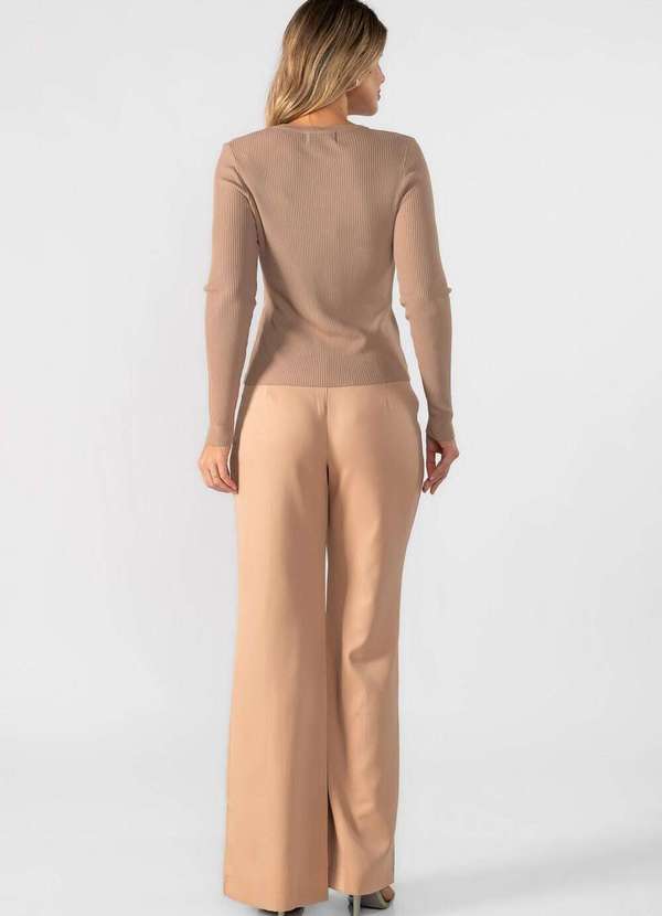 Lamis - Blusa Modal Decote V Manga Longa Bege 4