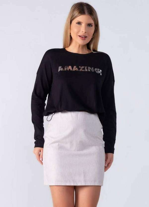 Lamis - Blusa Moletinho Manga Longa Preto