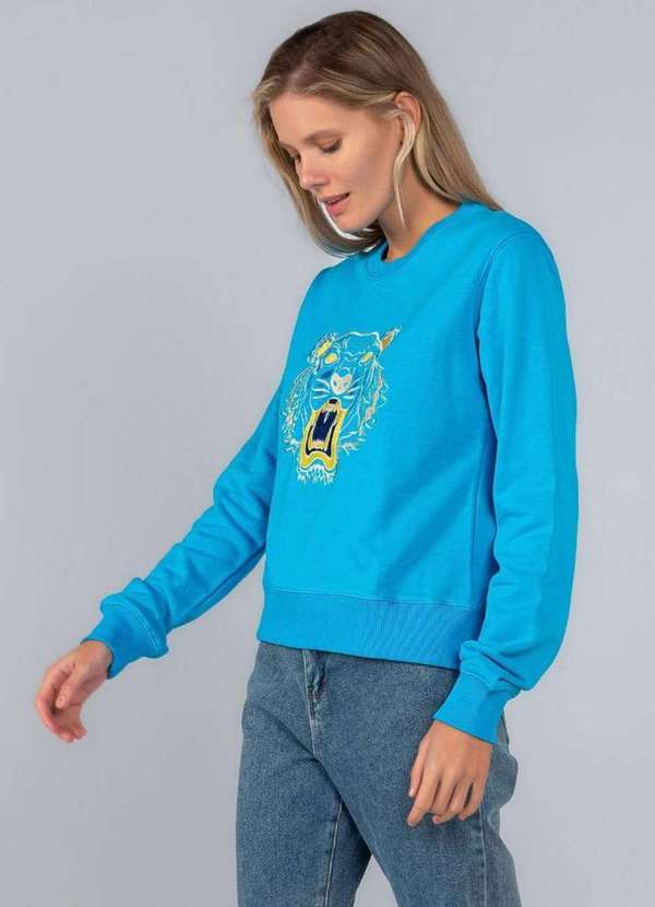 Lamis - Blusa Moleton Bordado Frontal Azul