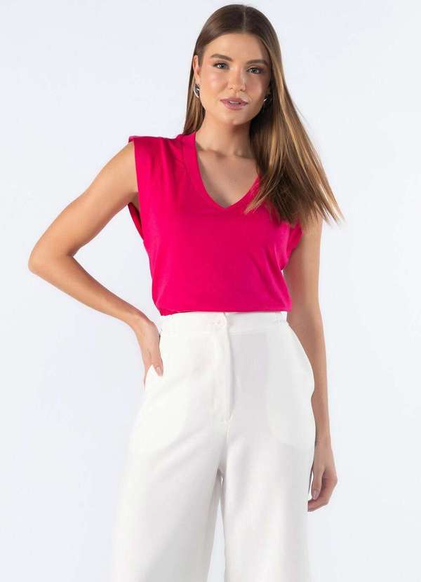 Lamis - Blusa Muscle com Detalhes Canelado e Decote V Rosa