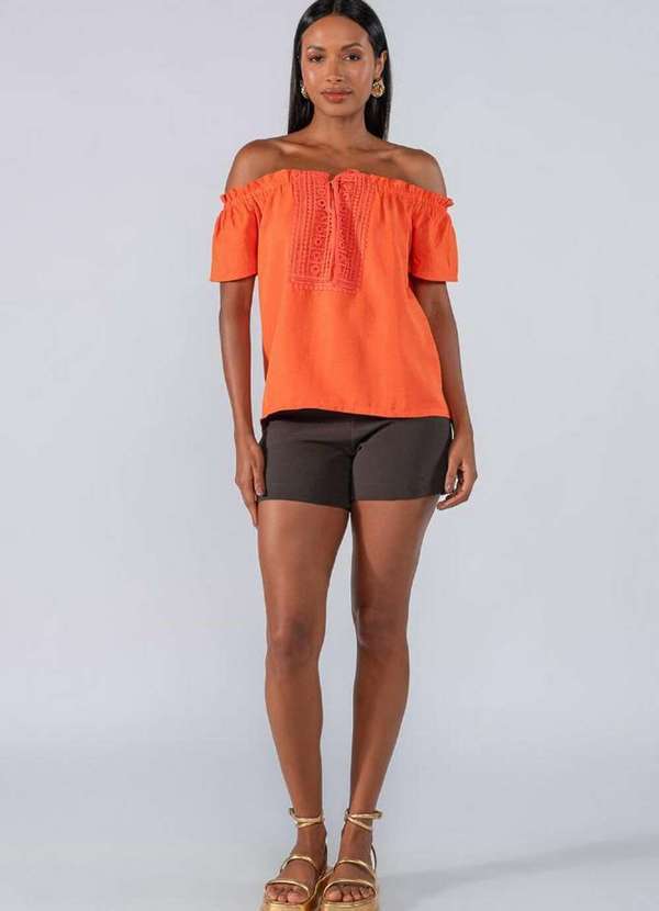 Lamis - Blusa Ombro a Ombro Guippir Frontal Laranja