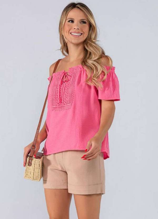 Lamis - Blusa Ombro a Ombro Guippir Frontal Rosa 2