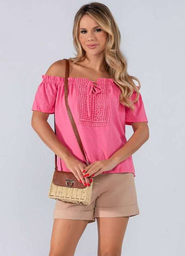 Lamis - Blusa Ombro a Ombro Guippir Frontal Rosa 3