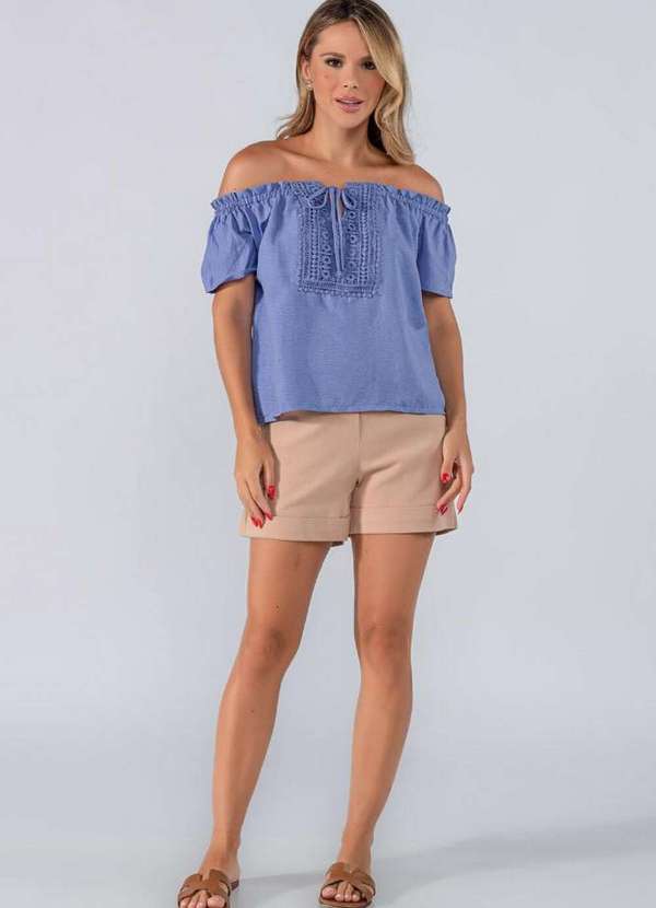 Lamis - Blusa Ombro a Ombro Guippir Frontal Roxo