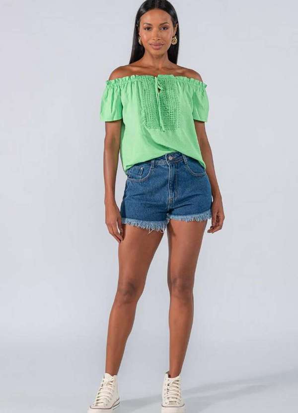 Lamis - Blusa Ombro a Ombro Guippir Frontal Verde