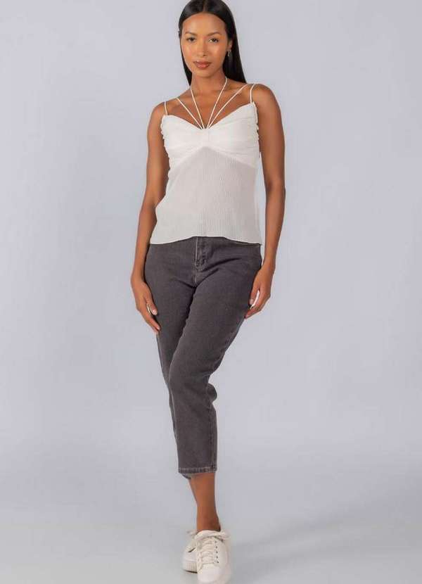 Lamis - Blusa Plissada Detalhe em Babado no Busto Off White