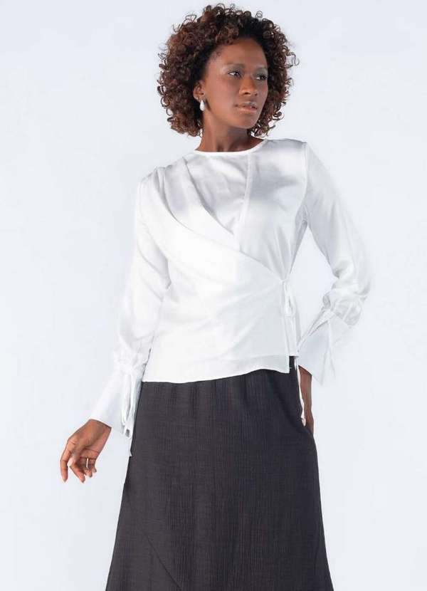 Lamis - Blusa Poliester Transpassada Branco 2