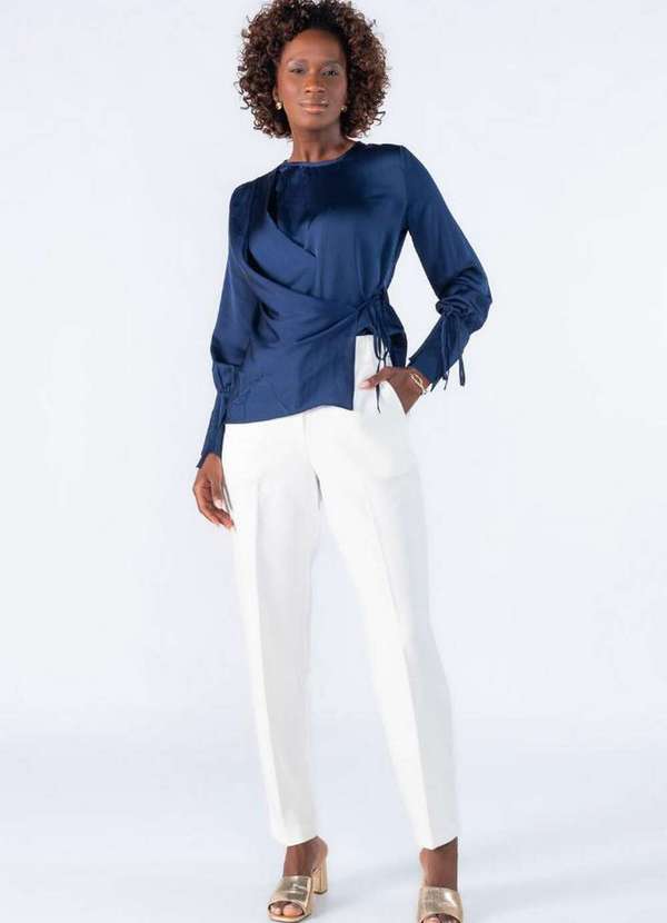 Lamis - Blusa Poliester Transpassada Azul Marinho