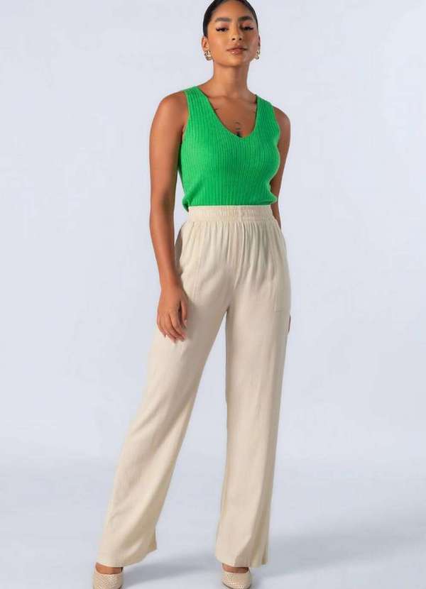 Lamis - Blusa Regata Canelada Decote em V Verde