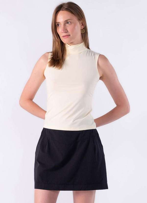 Lamis - Blusa Regata em Malha Gola Alta Creme 2