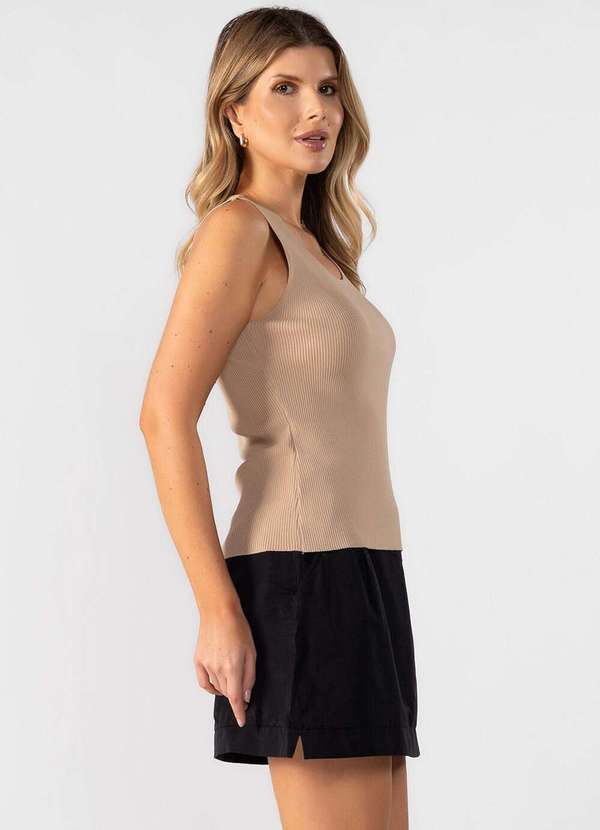 Lamis - Blusa Regata Modal Canelada Caqui 3