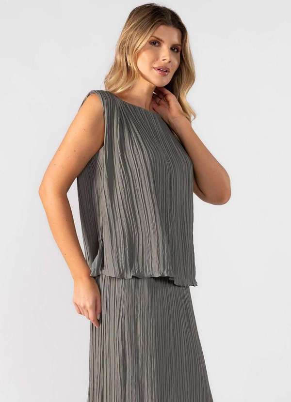 Lamis - Blusa Regata Plissada Cinza 2