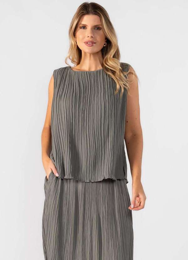 Lamis - Blusa Regata Plissada Cinza 3