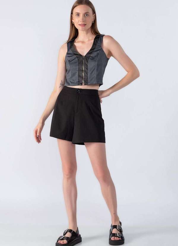 Lamis - Blusa Regata Xadrez Preto