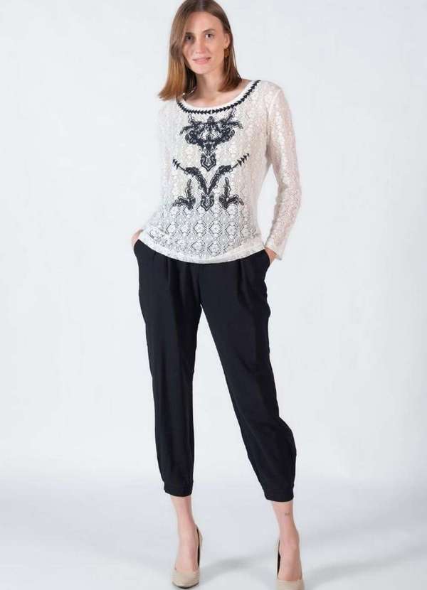 Lamis - Blusa Renda Guippir com Botoes Off White