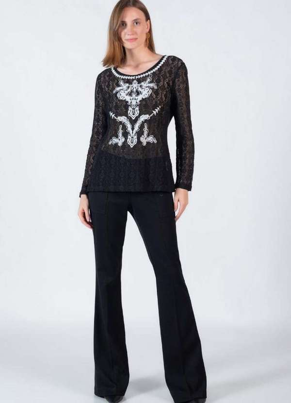 Lamis - Blusa Renda Guippir com Botoes Preto