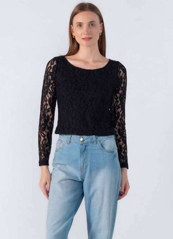 Lamis - Blusa Renda Manga Longa Preto