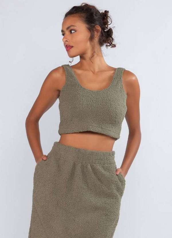 Lamis - Blusa Teddy Cropped sem Mangas Verde 2