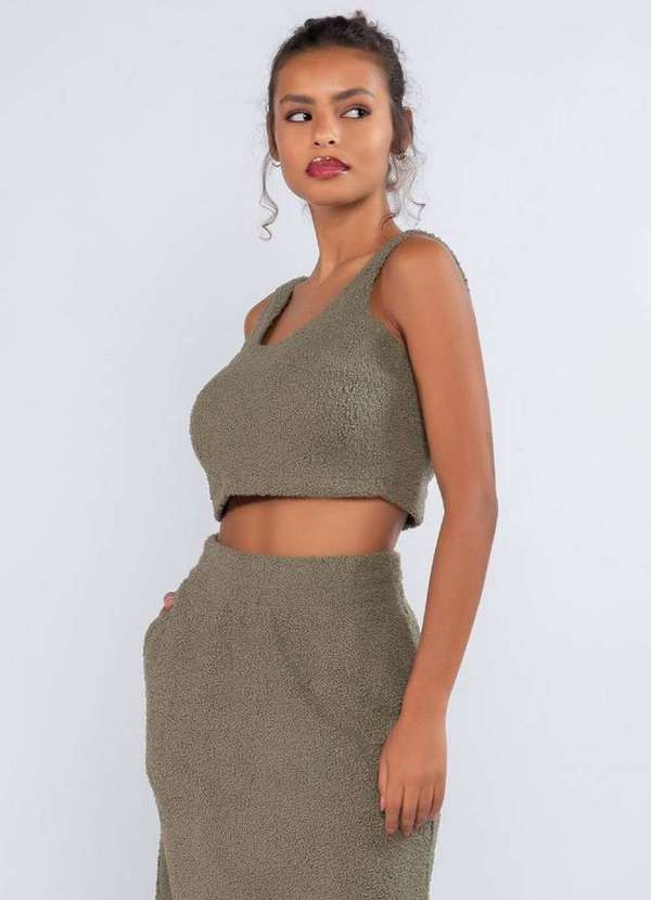 Lamis - Blusa Teddy Cropped sem Mangas Verde 3