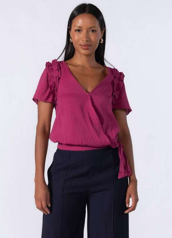 Lamis - Blusa Transpassada Babado na Manga Roxo 2