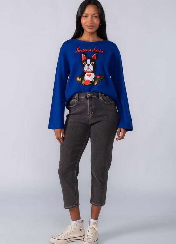 Lamis - Blusa Tricot Aplicacao Frontal Azul