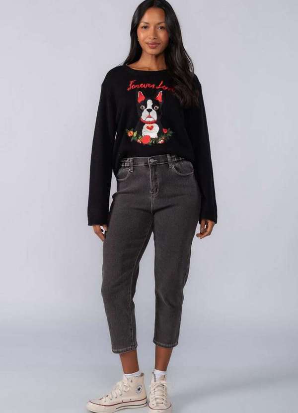 Lamis - Blusa Tricot Aplicacao Frontal Preto