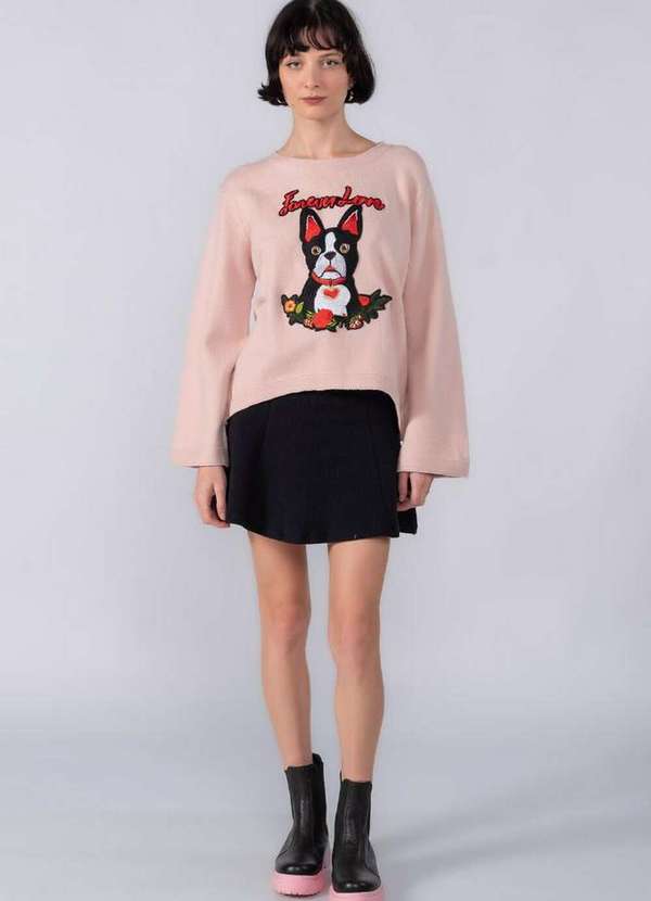 Lamis - Blusa Tricot Aplicacao Frontal Rosa