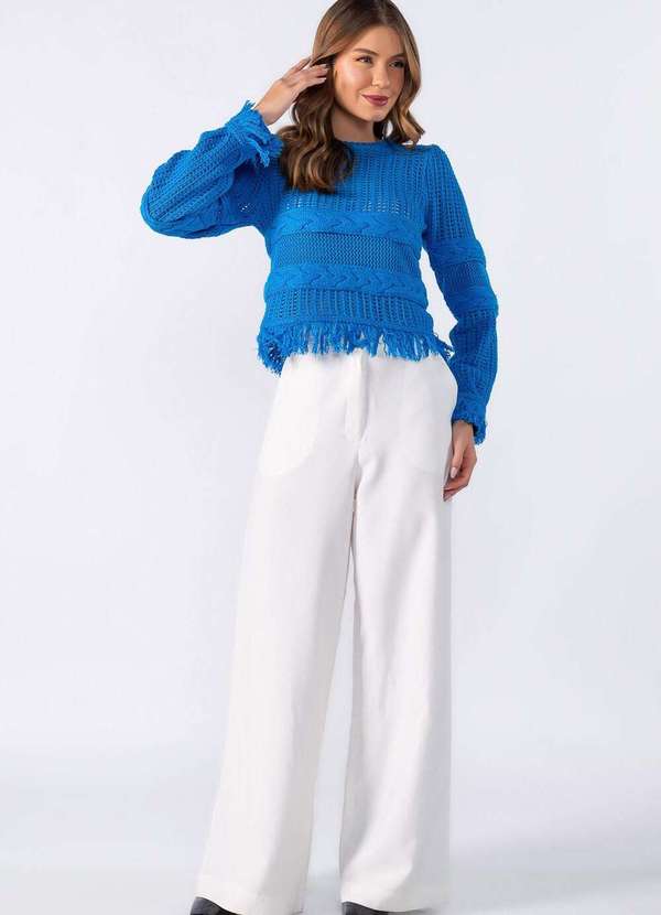 Lamis - Blusa Tricot com Franja Azul 2