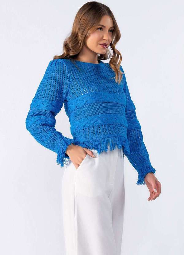 Lamis - Blusa Tricot com Franja Azul 3