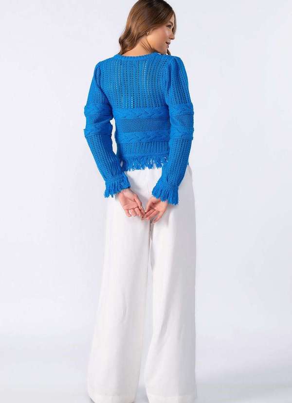 Lamis - Blusa Tricot com Franja Azul 4