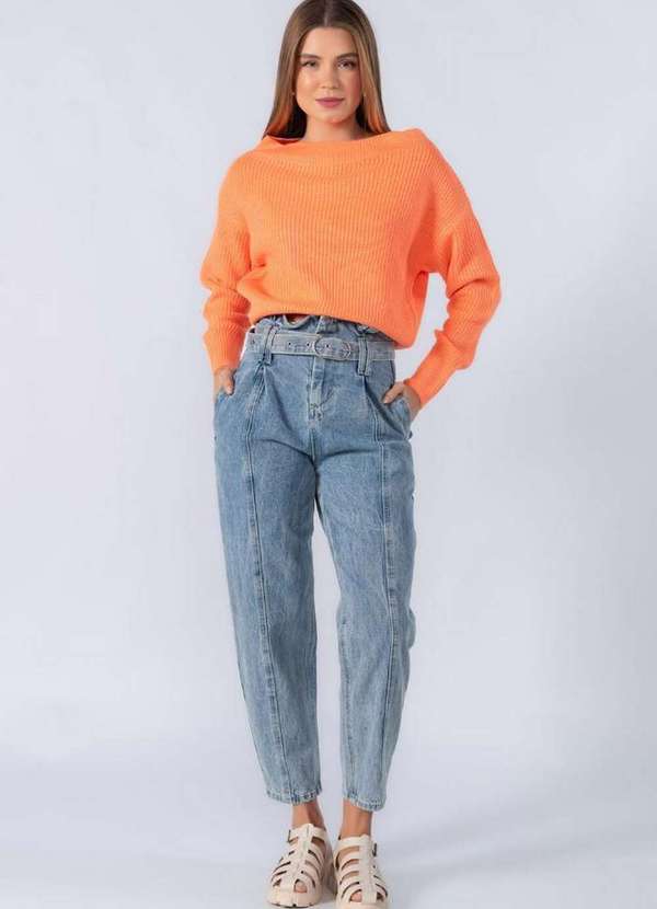 Lamis - Blusa Tricot Manga Longa Gola Canoa Laranja