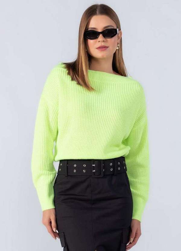 Lamis - Blusa Tricot Manga Longa Gola Canoa Verde Claro