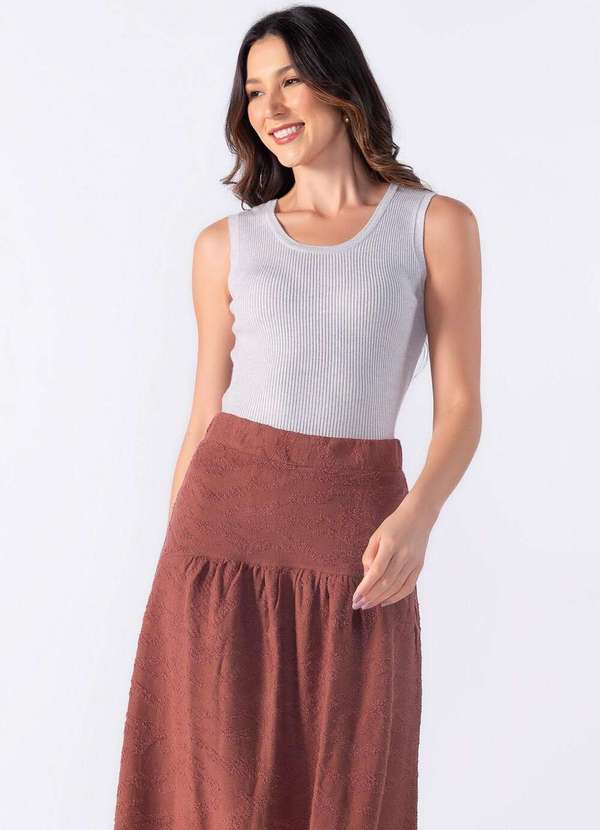 Lamis - Blusa Tricot Regata Decote U Cinza