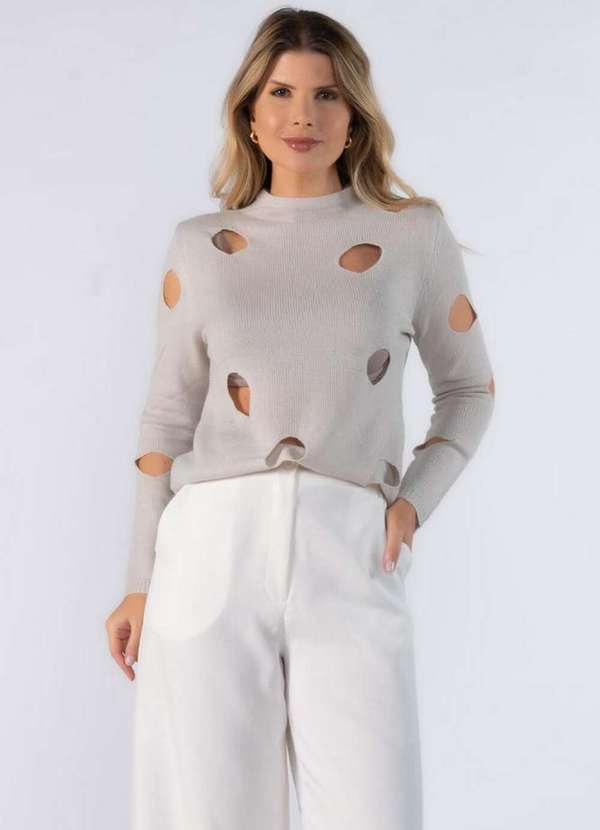 Lamis - Blusa Tricot Vazada Cinza