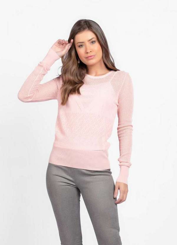 Blusa Tricot Vazado Com Detalhe Geometrico Rosa - Lamis