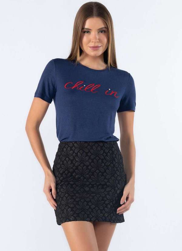 Lamis - Blusa Tshirt Bordada Basica Azul