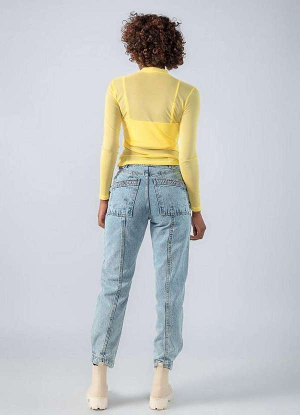 Lamis - Blusa Tule Manga Longa Top Recortes Amarelo 4