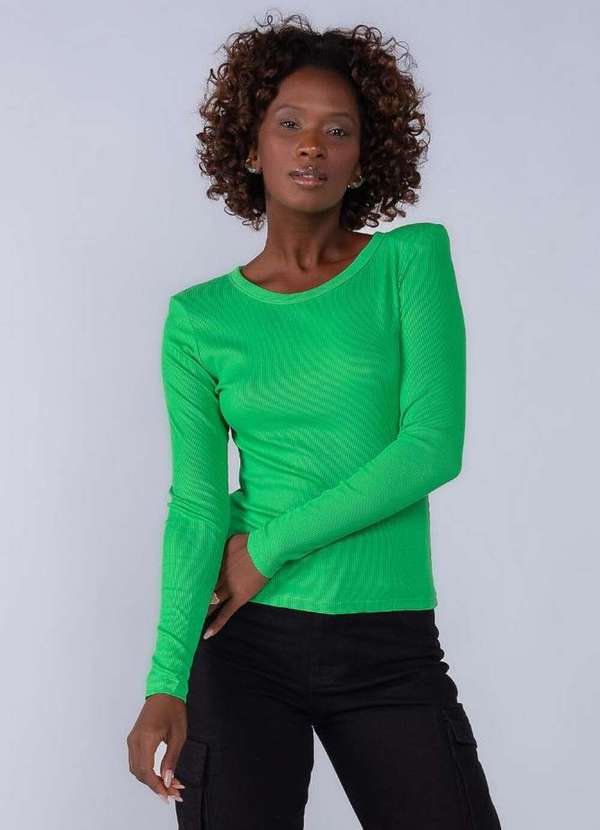 Lamis - Blusa Viscose Manga Longa com Ombreiras Verde 2