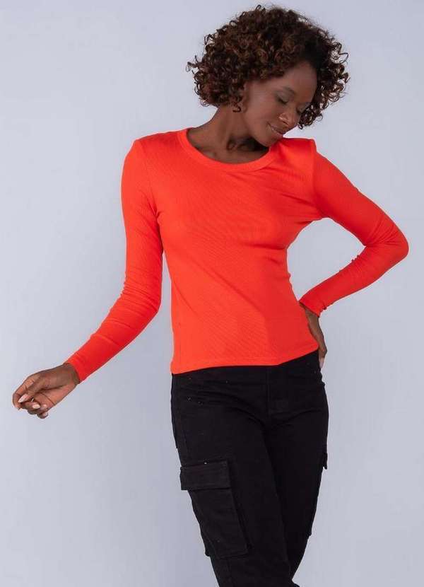 Lamis - Blusa Viscose Manga Longa com Ombreiras Laranja