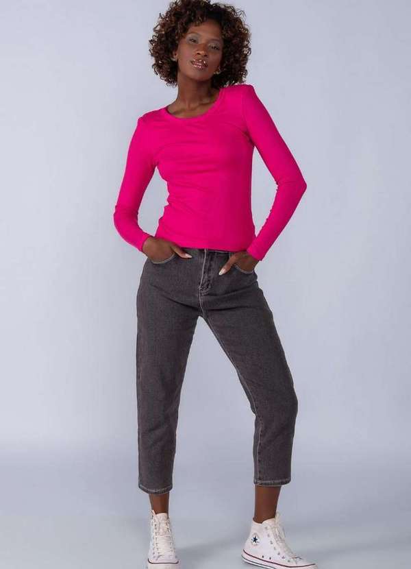 Lamis - Blusa Viscose Manga Longa com Ombreiras Rosa