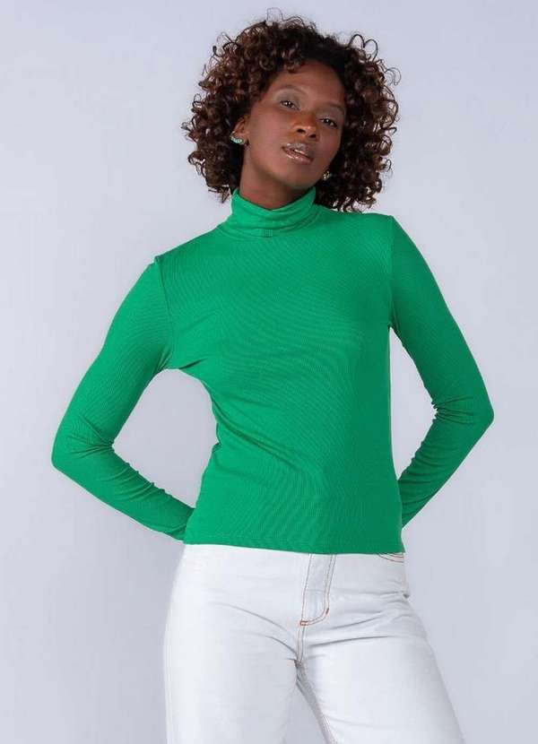 Lamis - Blusa Viscose Manga Longa e Gola Alta Verde