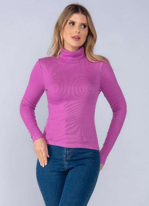 Lamis - Blusa Viscose Pedraria Manga Longa Roxo