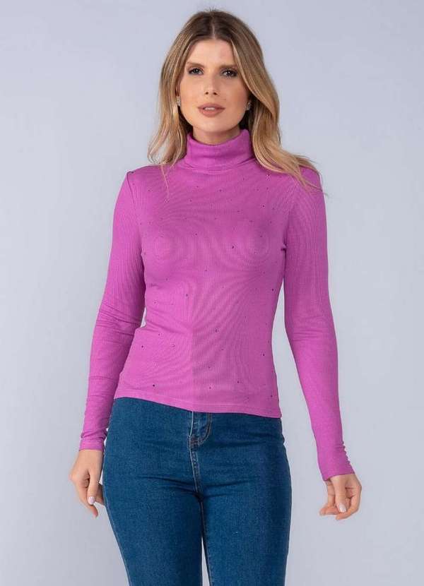 Lamis - Blusa Viscose Pedraria Manga Longa Roxo 2