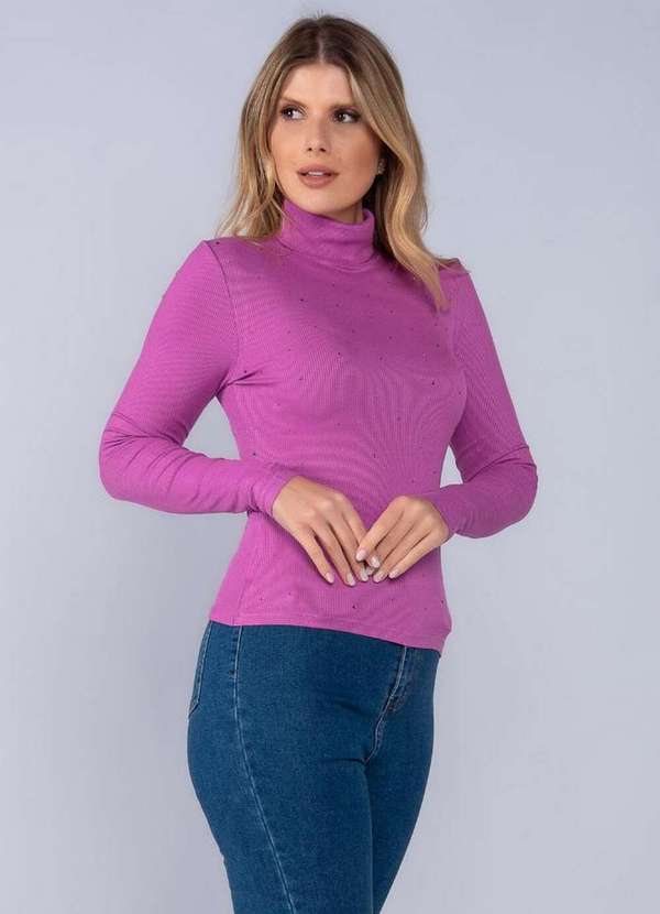 Lamis - Blusa Viscose Pedraria Manga Longa Roxo 3