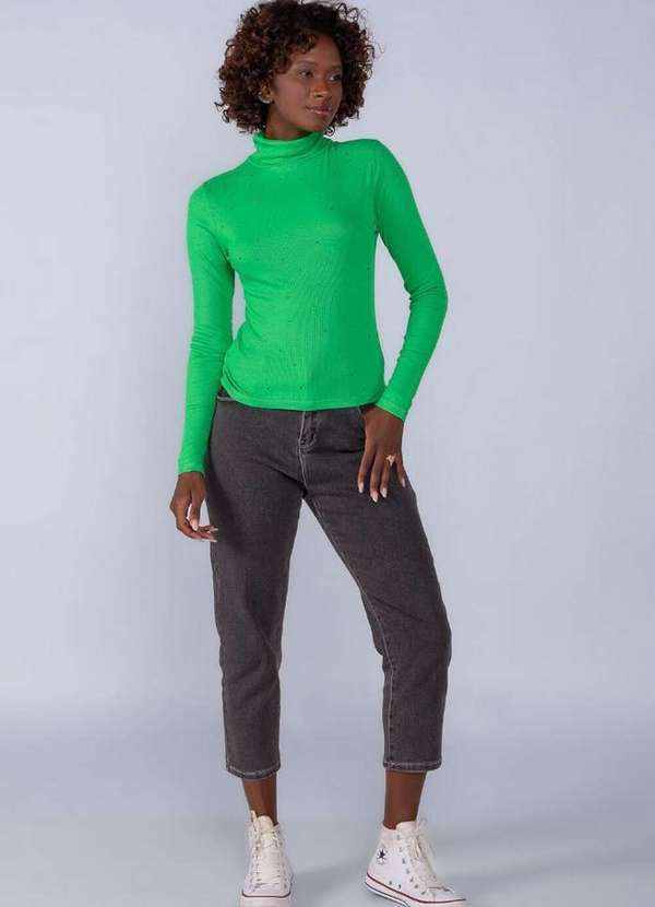 Lamis - Blusa Viscose Pedraria Manga Longa Verde