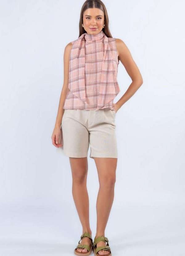 Lamis - Blusa Xadrez em Algodao Rosa