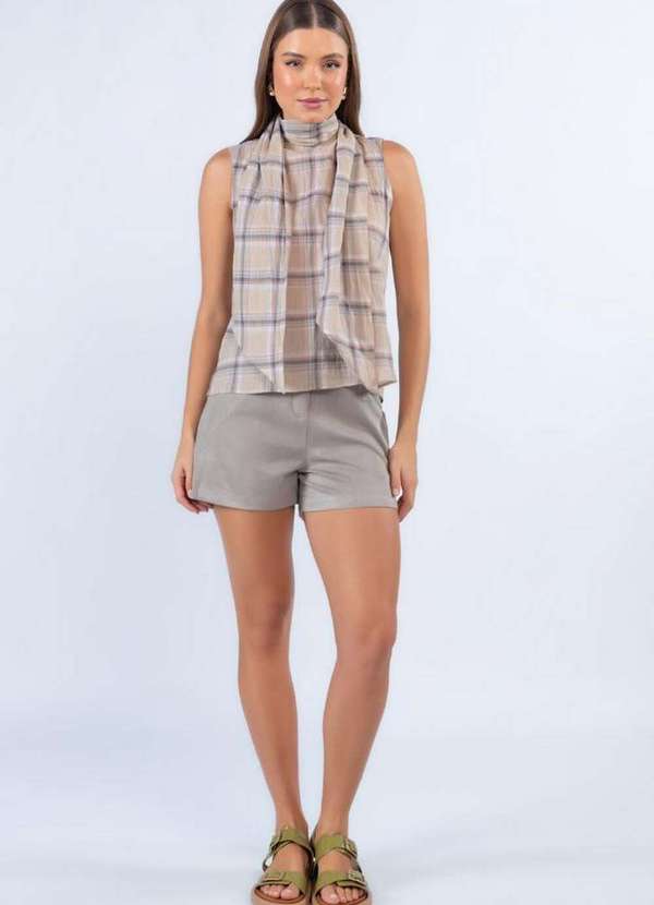 Lamis - Blusa Xadrez em Algodao Bege